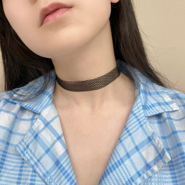 Choker Fishnet Goth Choker Black Fishnet Necklace Punk Necklace Choker for Club Rave Party Scene Black Choker Trendy Fishnet