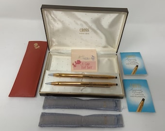 Vtg Texaco Cross l4K Gold Filled Pen & Pencil Set W/Leather Case