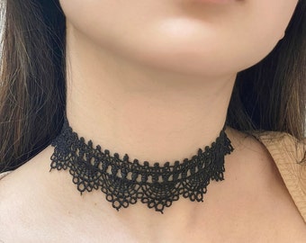 Black Lace Choker Necklace Black Lace Gothic Choker Steampunk Lace Necklace Victorian Lace Choker Necklace