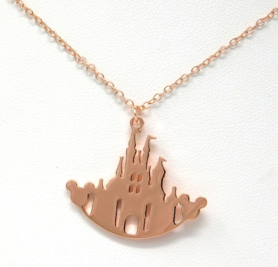 Disney Cinderella s Castle Disneyland Pendant Necklace. Rose Gold Plated Stainless Steel