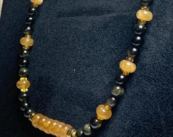 Yellow Tourmaline & Gold Sheen Obsidian Statement Necklace