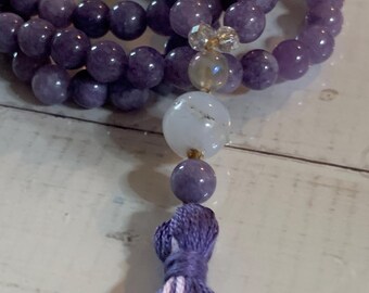 Lavender and Blue Chalcedony Mala-Prayer-Meditation Beads