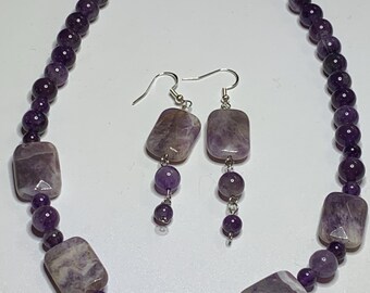 Chevron Amethyst Statement Necklace & Earrings Set