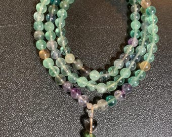 Rainbow Fluorite & Quartz Mala-Meditation-Prayer Beads