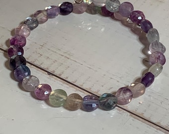 Faceted Rainbow Fluorite Memory Wire Bracelet