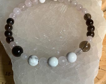 Howlite, Smoky Quartz, & Rose Quartz Wrap Bracelet