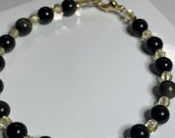 Gold Sheen Obsidian & Golden Glass Beaded Bracelet