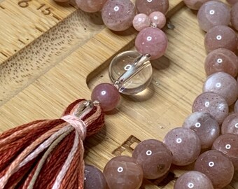 Sunstone and Quartz Mala-Meditation-Prayer Beads