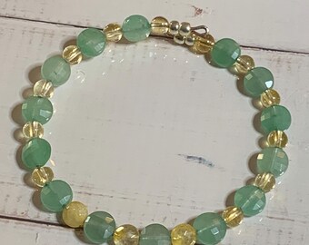 Green Aventurine & Citrine Memory Wire Wrap Bracelet