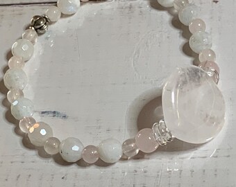 Rose Quartz & Moonstone Crystal Healing Beaded  Bracelet