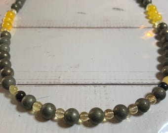 Pyrite, Citrine, & Gold Sheen Obsidian Statement Necklace
