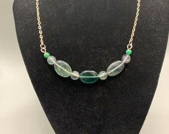 Green Fluorite Beaded Statement Necklace & Matching Earrings Jewelry Set