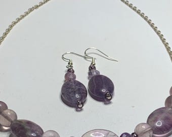Purple Fluorite Beaded Statement Necklace and Earrings Set