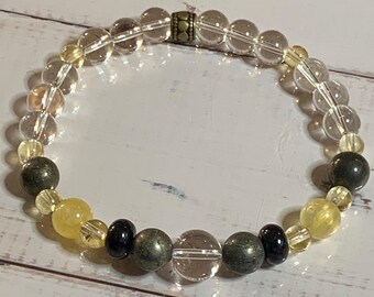 Pyrite, Citrine, Black Tourmaline & Quartz Healing Crystal Stretch Bracelet