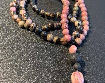 Rhodonite Lava Stone Mala-Prayer-Meditation Beads