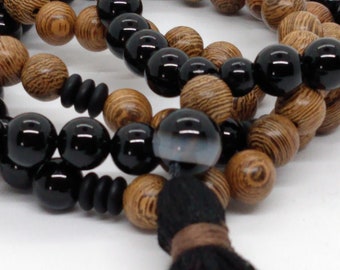 Black Onyx and Wenge Wood Mala-Prayer-Meditation Beads