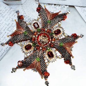 Huge Imperial Order Replica or Maltese Cross with Coat of Arms & Lions, Medal in Modern Style. Noble MariRich design, trend 2023-2024, unique