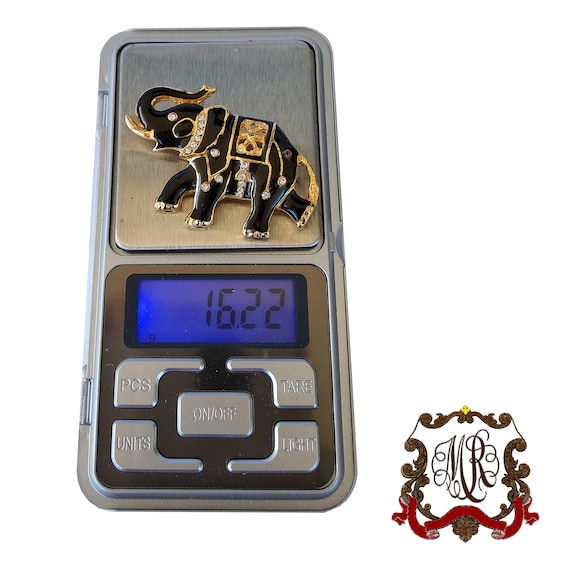 Elephant brooch with black enamel, 8kt gold plati… - image 6