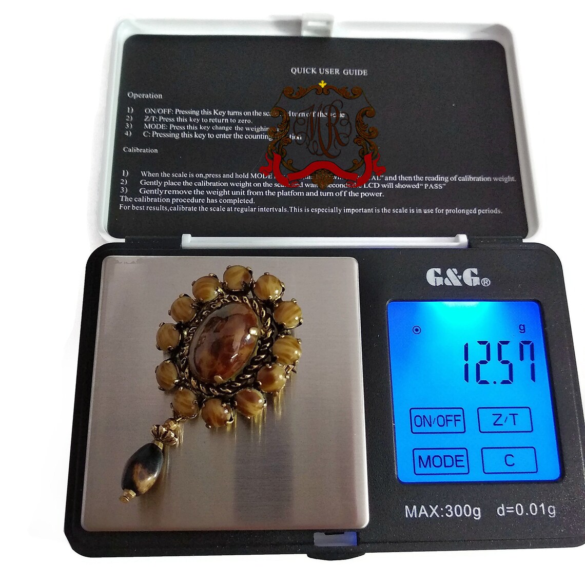 Edle ovale antike braune Brosche mit Cabochons aus Achat | Etsy