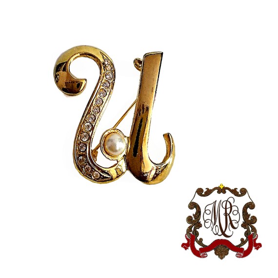 Monogram brooch in the shape of a "U" or "N" lett… - image 2