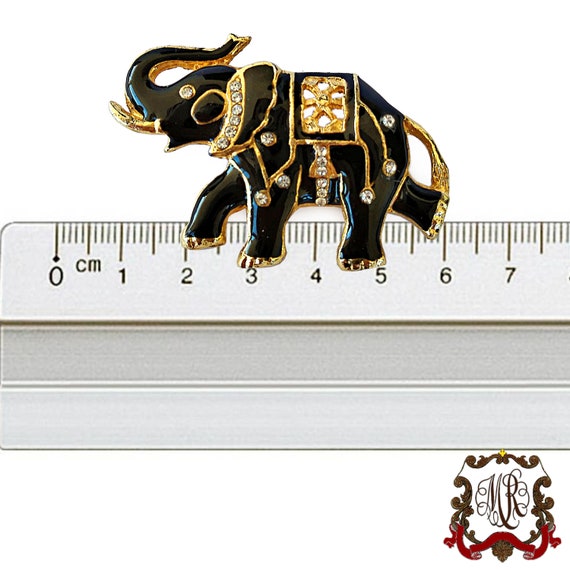 Elephant brooch with black enamel, 8kt gold plati… - image 5