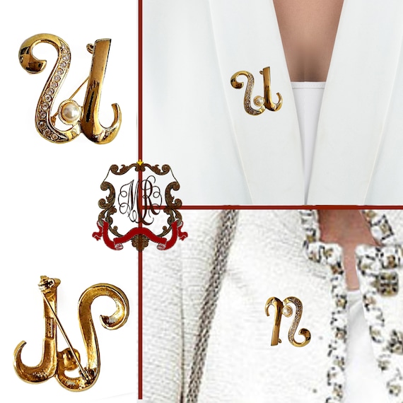 Monogram brooch in the shape of a "U" or "N" lett… - image 8