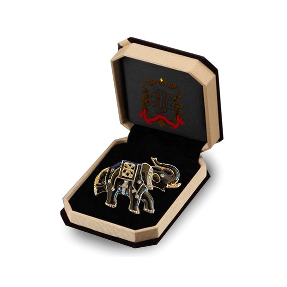 Elephant brooch with black enamel, 8kt gold plati… - image 8