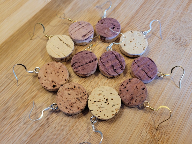 Wine Cork Earrings: Recycled Cork Jewelry, Naturally Stained image 6