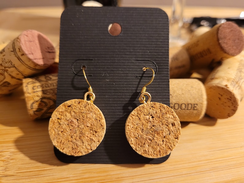 Wine Cork Earrings: Recycled Cork Jewelry, Naturally Stained image 10