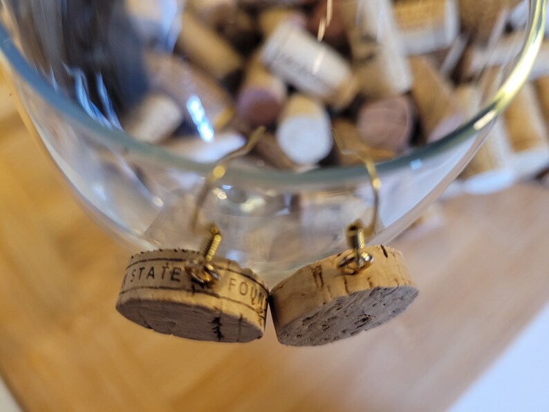 Wine Cork Earrings: Recycled Cork Jewelry, Naturally Stained image 7