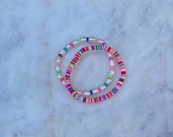 Dainty Aloha Bracelet {Petite Summer Bracelet, Stackable Bracelet, Thin Rainbow Cay Disc Bracelet, Heishi Bead Bracelet, Colorful Bracelet}