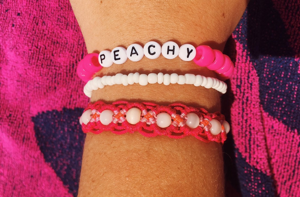 Peachy Pink Bracelet Pink Beaded Bracelet Vsco Bracelet Etsy