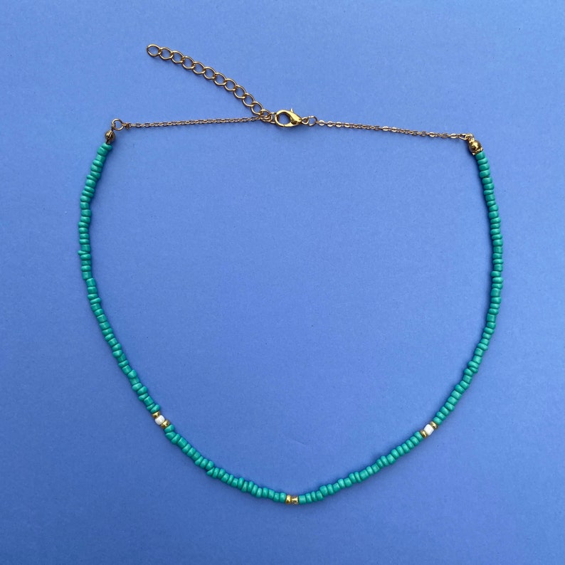 White Seed Bead Necklace Blue Seed Bead Necklace Seed Bead Etsy