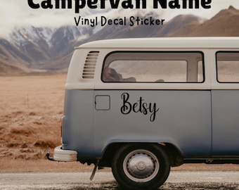 Campervan Name Vinyl Decal Sticker  |  Personalised Van, Motorhome, RV, Caravan, Camper, Vehicle, Car Custom Sticker  |  Window, Bumper