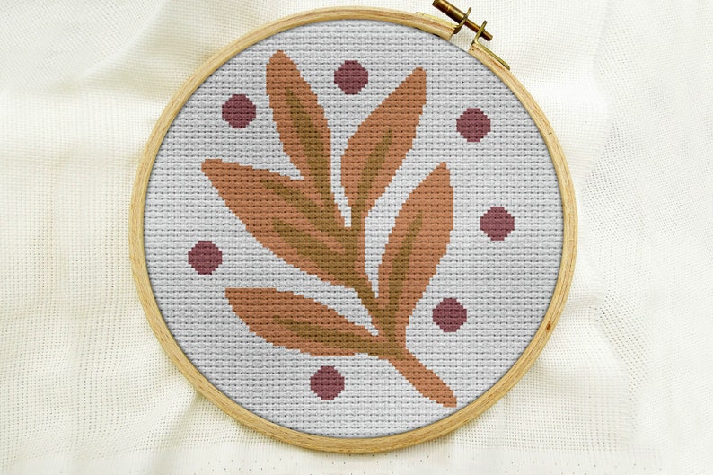 Boho Cross Stitch Pattern PDF Abstract Leaf Counted Modern Easy Contemporary Botanical embroidery Botanical cross stitch pattern PDF