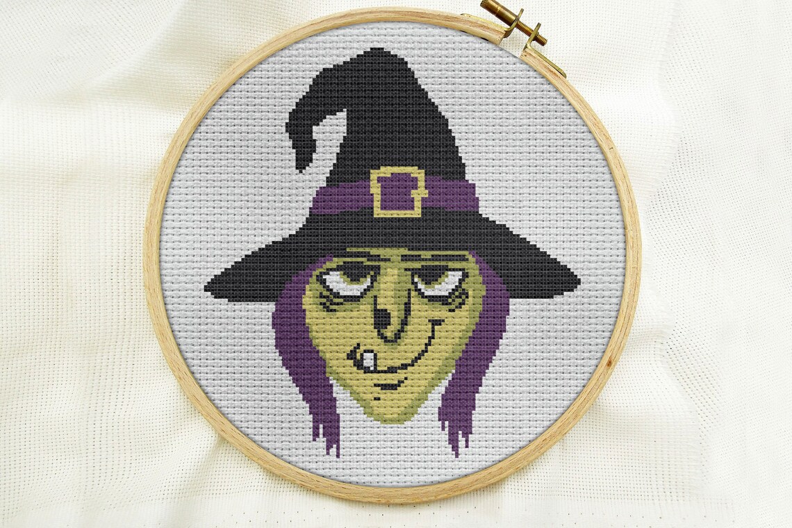 Witch Cross Stitch Pattern Spooky Halloween Cross Stitch Etsy