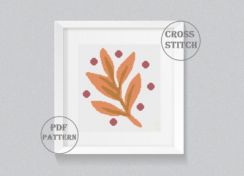 Boho Cross Stitch Pattern PDF Abstract Leaf Counted Modern Easy Contemporary Botanical embroidery Botanical cross stitch pattern PDF