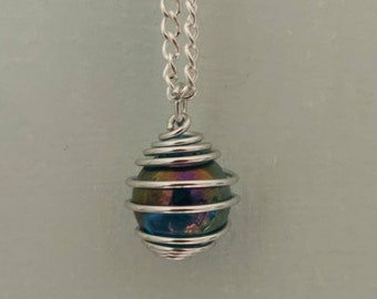 Green /& White Doolie Wire Wrapped Pendant