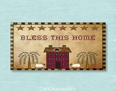 Dollhouse Miniature 1x2, SIGN Bless This Home Saltbox House, Prim Country Folk Wall Art Picture Doll House Mini Decor Collector Homespun