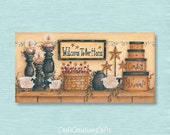 Dollhouse Miniature 1x2 Metal Sign, Welcome To Our Home, Folk Art Prim Country Primitive Doll House Picture Home Decor Decoration Collectors