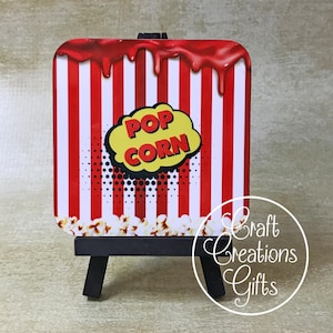 MINI EASEL SIGN Popcorn Tiered Tray Decor Movie Night Theater Shelf Display Stand Decorating Game Room Decor