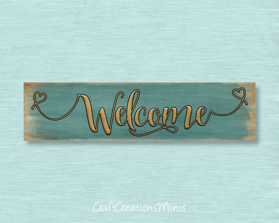 DOLLHOUSE MINIATURE 1x4 Metal Sign Hearts Teal Brown Etsy