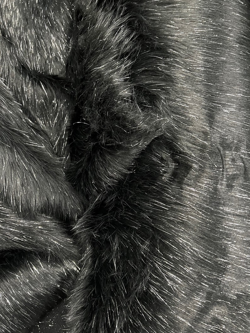 Amy BLACK Tinsel Glitter Shaggy Soft Faux Fur Fabric for Etsy