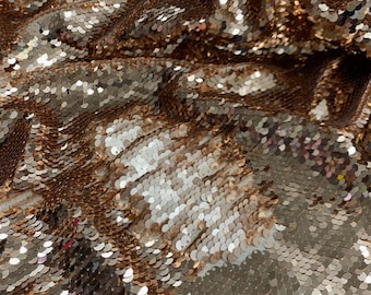 Storm ROSEGOLD MATTE CHAMPAGNE Two Tone Flip Up Reversible Sequins Fabric by the Yard for Costumes, Home Decor, Gown, Crafts
