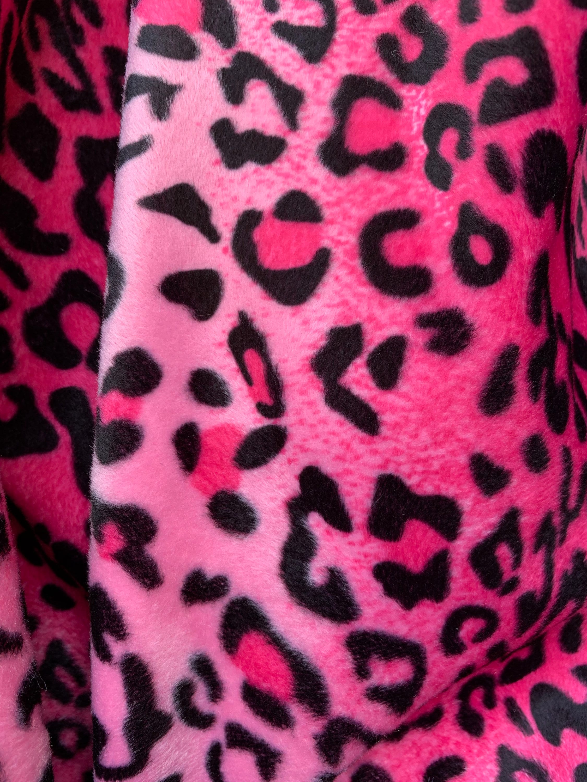 Naomi PINK BLACK Leopard Print Soft Velboa Faux Fur Fabric for