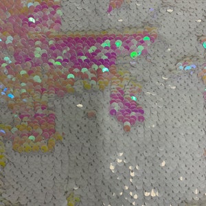 Storm IRIDESCENT PINK Matte WHITE Mermaid Two Tone Flip Up Reversible Sequins Fabric by the Yard for Costumes, Home Decor, Gown, Crafts