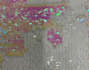 Storm IRIDESCENT PINK Matte WHITE Mermaid Two Tone Flip Up Reversible Sequins Fabric by the Yard for Costumes, Home Decor, Gown, Crafts