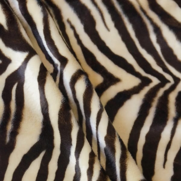 Naomi BROWN BEIGE Zebra Print Soft Velboa Faux Fur Fabric for Upholstery, Home Decor, Toys, Costumes, Pillows, Beddings, Throws, Crafts