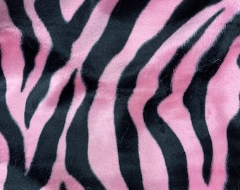 Naomi PINK BLACK Zebra Print Soft Velboa Faux Fur Fabric for Upholstery, Home Decor, Toys, Costumes, Pillows, Beddings, Throws, Crafts