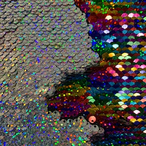 Storm IRIDESCENT SILVER RAINBOW Two Tone Flip Up Reversible Sequins Fabric by the Yard for Costumes, Home Decor, Gown, Crafts